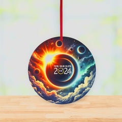 Solar Eclipse Glass Or Ceramic Ornament, Hanging Ribbon, 3 Inch Round, Keepsake Ornament