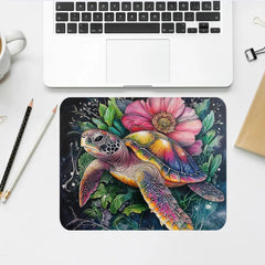 Sea Turtle Floral Mouse Pad, Personalized Desk Accessory, Ocean Lover Gift, Custom Mouse Mat, Unique Gift Idea