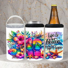 16 Oz Life Is Better In Flip Flops 4 In 1 Can Cooler, Beach Gift, Personalized Gift, Birthday Gift, Hot Or Cold Drink