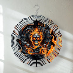 Flaming Skull Motorcycle Wind Spinner, 3 Size Choices, Motorcycle Enthusiasts, Rustic Wind Spinner, Gift for Biker, Garden Gift