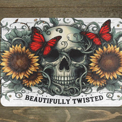 Beautifully Twisted Skull Tempered Glass Cutting Board, 2 Size Choices, Personalized Gift, Sunflower Decor