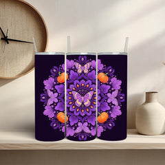 Mandala Floral Pumpkin Stainless Steel Tumbler, 2 Size Choices, Personalized Gift, Fall Lover Gift